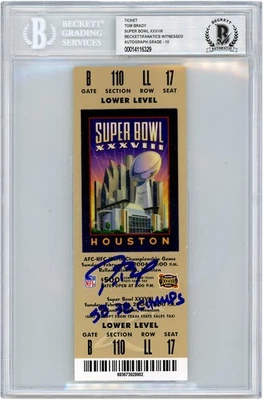Tom Brady Patriots Signed Super Bowl XXXVIII Ticket w/Insc - BAS / Fanatics 10 - Image 1 of 2