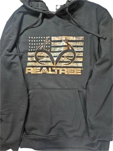 Realtree Hoodie Mens XL Black Camo American Flag Antler Logo Fleece Pullover - Picture 1 of 5