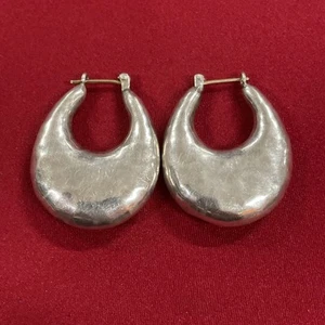 Sterling Silver 925 Chunky Statement Textured Semi Hoop Latch Back Earrings - Picture 1 of 6