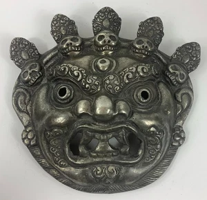 Vintage Metall tibetisch buddhistisch Mahakala Bhairava hängende Maske Wanddekor Akzent - Bild 1 von 2