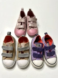 Converse Chuck Taylor Strap Sneakers Shoes Lot Of 3 Toddler Size 8 Pink Purple - Picture 1 of 6