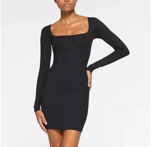 SKIMS Body Long Sleeve Mini Dress-Onyx-Built In Shapewear-Size XL-NWT - Picture 1 of 23