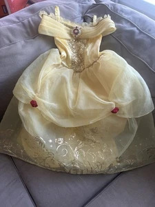 DISNEY STORE Belle Costume Dress Beauty & Beast DELUXE Gold Glitter Princess 5/6 - Picture 1 of 9