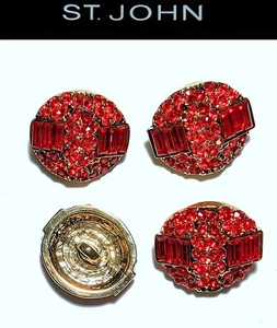 St John Knits Round Gold Tone Ruby Red Crystal Buttons - Picture 1 of 1