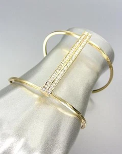 GORGEOUS Sculpted Curved Gold Plated Crystals Bar Open Wide Cuff Bracelet - Picture 1 of 6