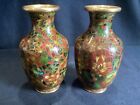 Beautiful Pair 5” Tall Vintage Antique Chinese Cloisonne Vases Signed Label