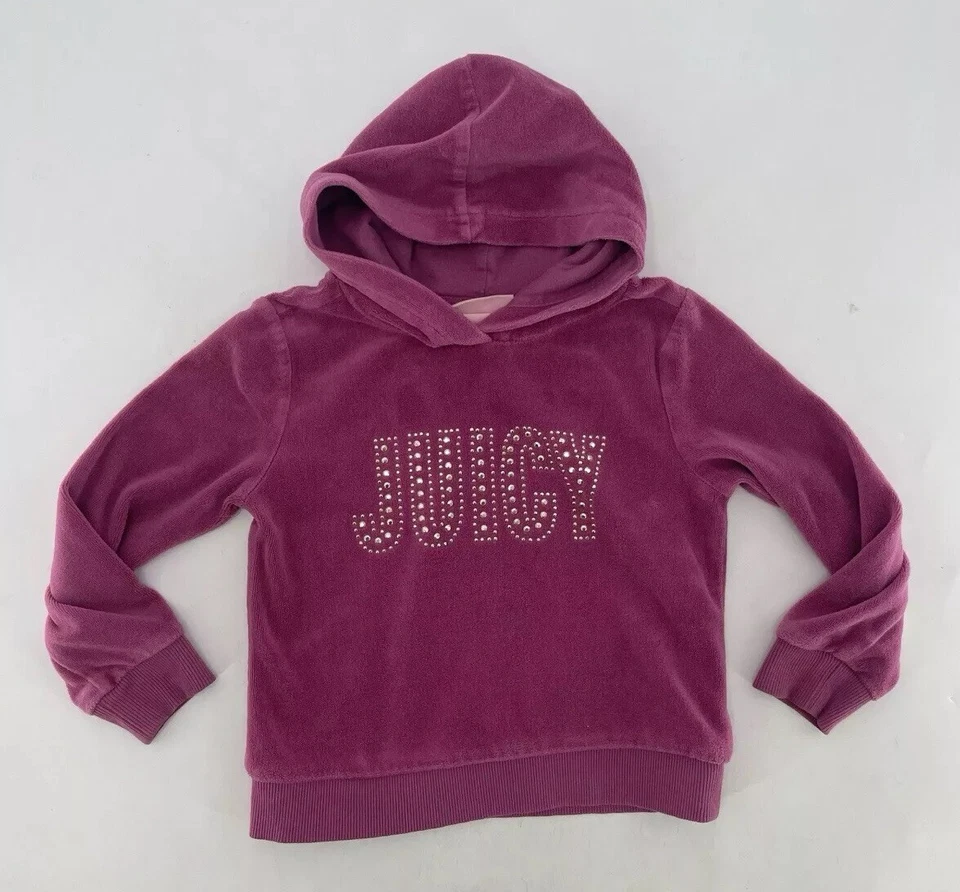 Juicy Couture Girl’s Pink Velour Hoodie Pullover Size 5 Spellout Bling  Flaw - Image 1 of 4