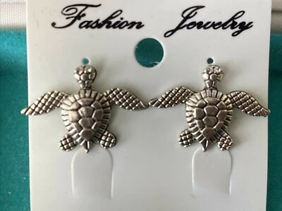Lindos Nuevos Pendientes Plata Moda Joyería Tortuga Marina Tortuga Poste Foto 1 de 2