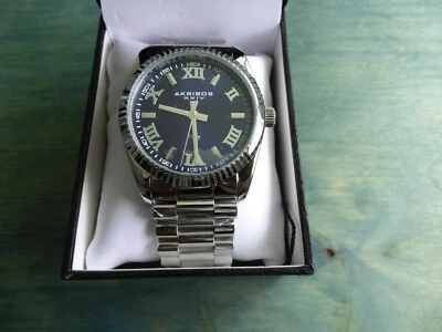 Pulsera de acero inoxidable tono plata Akribos XXIV AK1034 esfera azul 40 mm Foto 1 de 4