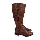 Ecco Hobart Boots Womens Eur 40 Us 95 Brown Leather Tall Riding Buckle Flat