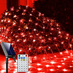 Red Christmas Decorations Solar Net Lights Outdoor, 192 LED Mesh Lights 19 Modes - Picture 1 of 7