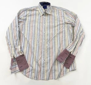 Faconnable Shirt Mens Large Rainbow Striped 100% Cotton French Cuff Button Up - Picture 1 of 9