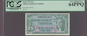 US MPC 25 Cents Banknote Series 591 Choice UNC PCGS 64PPQ - Picture 1 of 2