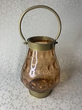 Floral Debi Lilly Amber Glass Vase or Candle Holder Gold Handle Lantern Style