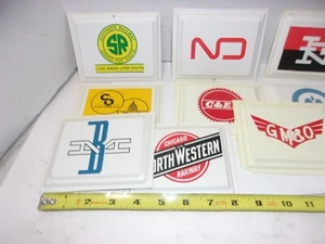 9 Vintage Small Mini Plastic Railroad Train Sign Lot Advertising - Picture 1 of 6