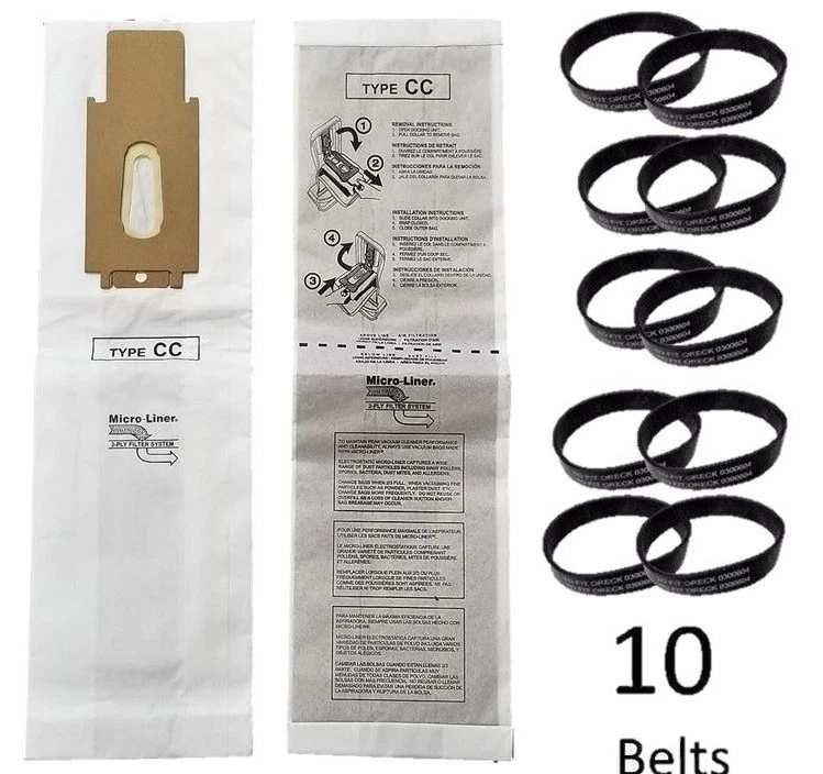 120 Oreck CC Allergen Vacuum Cleaner Bags + 10 Belts Fit XL XL2 Upright Models  - Image 1 of 3