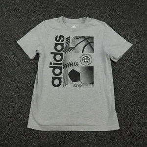 Adidas Shirt Youth Size 7 Gray Short Sleeve Breathable Running Workout Boys - Picture 1 of 8