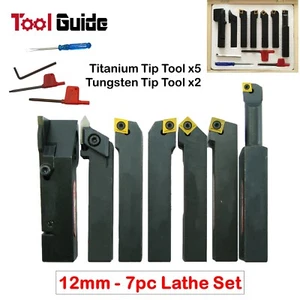 7pc 12mm 1/2" Indexable Tip Carbide Lathe Tool Set Metal Boring Turning Parting - Picture 1 of 5