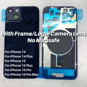 For iPhone 14 15 Plus Pro Max Back Glass With Frame Replacement Rear Cover Lot - Picture 1 of 5