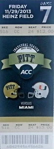 Boleto de colección 2013 NCAA Miami Hurricanes vs Pitt Panthers 29/11/13 ¡Como nuevo! - Imagen 1 de 1