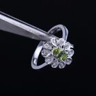 10k White Gold Oval Cut Green Peridot Flower Shape Engagement Diamond Fine Ring