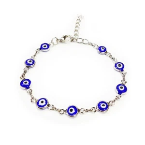 1 Evil Eye Bracelet Chain Turkish Nazar Fatima Hand Hamsa Kabbalah Silver Plated - Picture 1 of 1