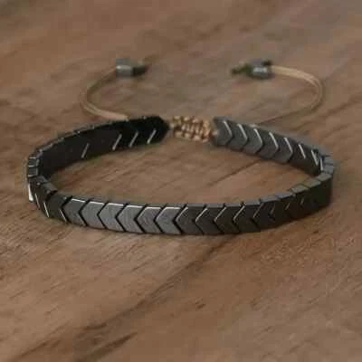 Natural Hematite Adjustable Braided Bracelet Energy Protection Healing Gift - Image 1 of 4