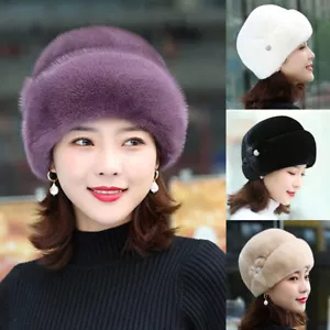 Imitation Fur Hats Women Cap Thickened Flower Decor Mom Hat Middle-aged Thermal - Picture 1 of 18