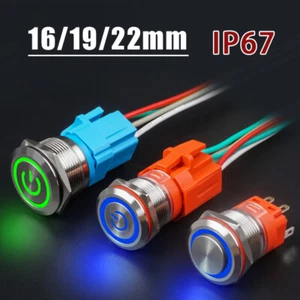 Metal Pushbutton Switch IP67 Waterproof 16/19/22mm Momentary Latching 5A Current - Picture 1 of 11