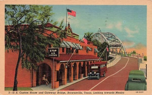 DE COLECCIÓN BROWNSVILLE TX US CUSTOM HOUSE AT BORDER LINEN POSTAL 1940 061522 - Imagen 1 de 2