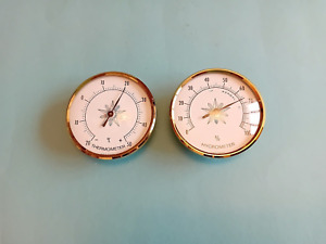 Matched pair of 70mm Gold Bezel Thermometer and Hygrometer insert movements
