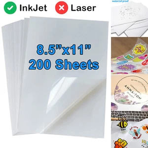 20 Hojas 8.5"x11" Papel Adhesivo Vinilo Transparente Imprimible A4 Impermeable para Inyección de Tinta - Imagen 1 de 8