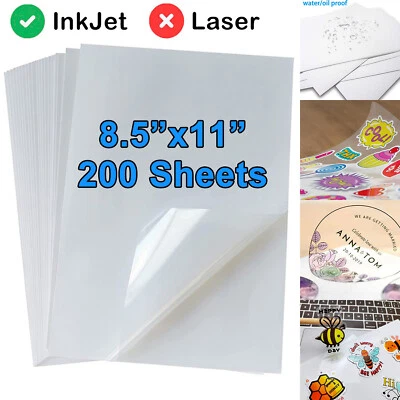 20 Sheets 8.5"x11" Clear Printable Vinyl Sticker Paper A4 Waterproof for inkjet - Image 1 of 4