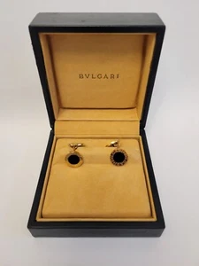 Authentic Bvlgari Bulgari 18K Yellow Gold Black Onyx Round Chain Cufflinks - Picture 1 of 5