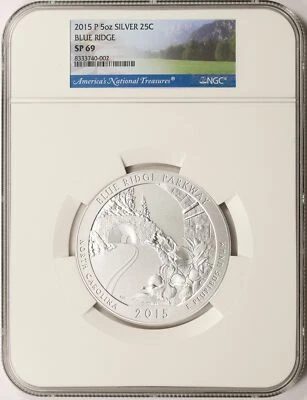 2015-P Blue Ridge Parkway ATB 5 oz Silver Quarter 25c NGC SP69 - Image 1 of 4