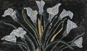 Marble Mosaic Flower Bouquet Lilies Mural Wall Art Tiles - Picture 1 of 1