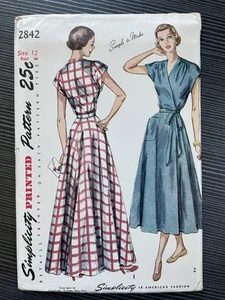 Vintage 1949 Simplicity Pattern 2842 Wraparound Dress Size 12/Bust 30 FF - Picture 1 of 4