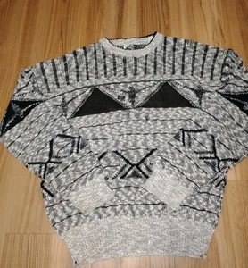 vintage pullover Cosby style or grandpa style Long Sleeve Geometric Patern M 80' - Picture 1 of 9