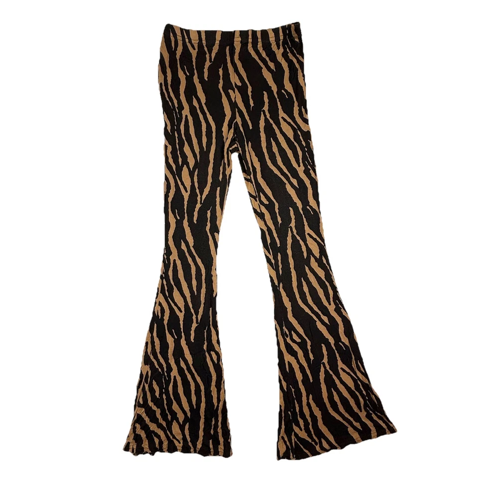 Retro 70’s Style Boho Bell Bottom Flare Pants 4 Stretch Black Yellow Tiger - Image 1 of 4