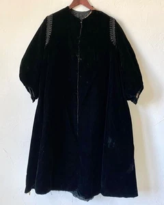 Antique 19th C Victorian Black Velvet Long Coat with Beaded Trim Size Small - Picture 1 of 13