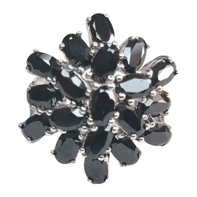Black Spinel Ring Cluster Oval Gemstonesize 6 - 925 Sterling Silver - Excellent  - Image 1 of 4