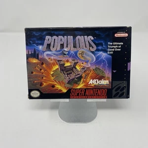 SNES Populous CIB Complete Box Manual Cartridge Bullfrog Minty Condition - Picture 1 of 16