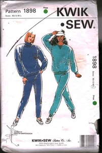 1898 Vintage Kwik Sew SEWING Pattern Misses 1980s Jogging Suit Top Pants L CUT - Picture 1 of 2