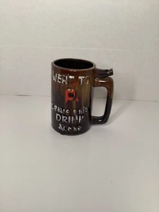 Vintage WENT TO P, WET YOUR WHISTLE BEER MUG made in JAPAN Brown Drip Glaze - Picture 1 of 2