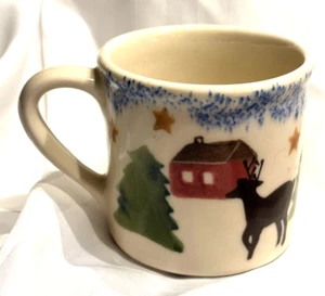 Vintage Hartstone Pottery Christmas Coffee Mug Winter Reindeer Tree Stars 1982 - Picture 1 of 6