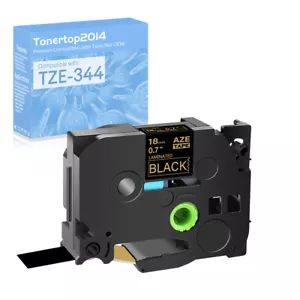 1PK 3/4" Compatible with Brother TZ344 TZe344 Gold on Black Label Tape P-Touch - Picture 1 of 8