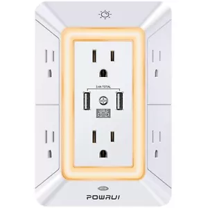 Multi Plug Outlet Surge Protector - 6 Outlet Extender with 3 USB Ports (1 USB C - Picture 1 of 8