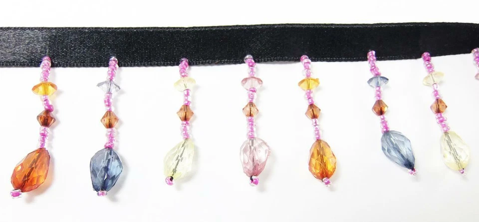 Flecos con cuentas varios colores flecos de cristal en cinta satinada para coser lámpara de baile Foto 1 de 3