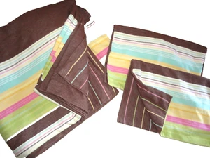 POTTERY BARN TEEN PB BROWN GREEN PINK STRIPE (3PC) HEAVY FULL QUEEN DUVET SET - Picture 1 of 9
