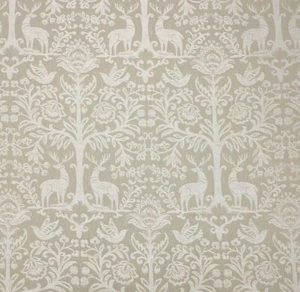 BALLARD DESIGNS KENNEDY STONE BEIGE FLORAL FOREST ANIMALS FABRIC BY YARD 54"W - Picture 1 of 7
